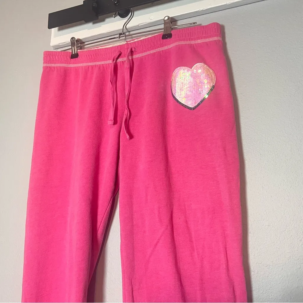 Vintage Y2K Victorias Secret PINK Sequin Cropped Sweatpants Pink Size Large - Image 3