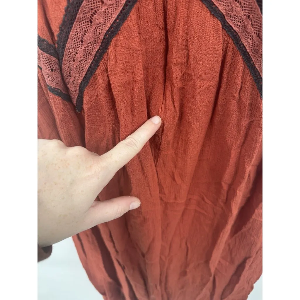 Maeve Anthropologie Desert Embroidered Wide Leg Jumpsuit Women 0 Orange Bohemian - Image 14