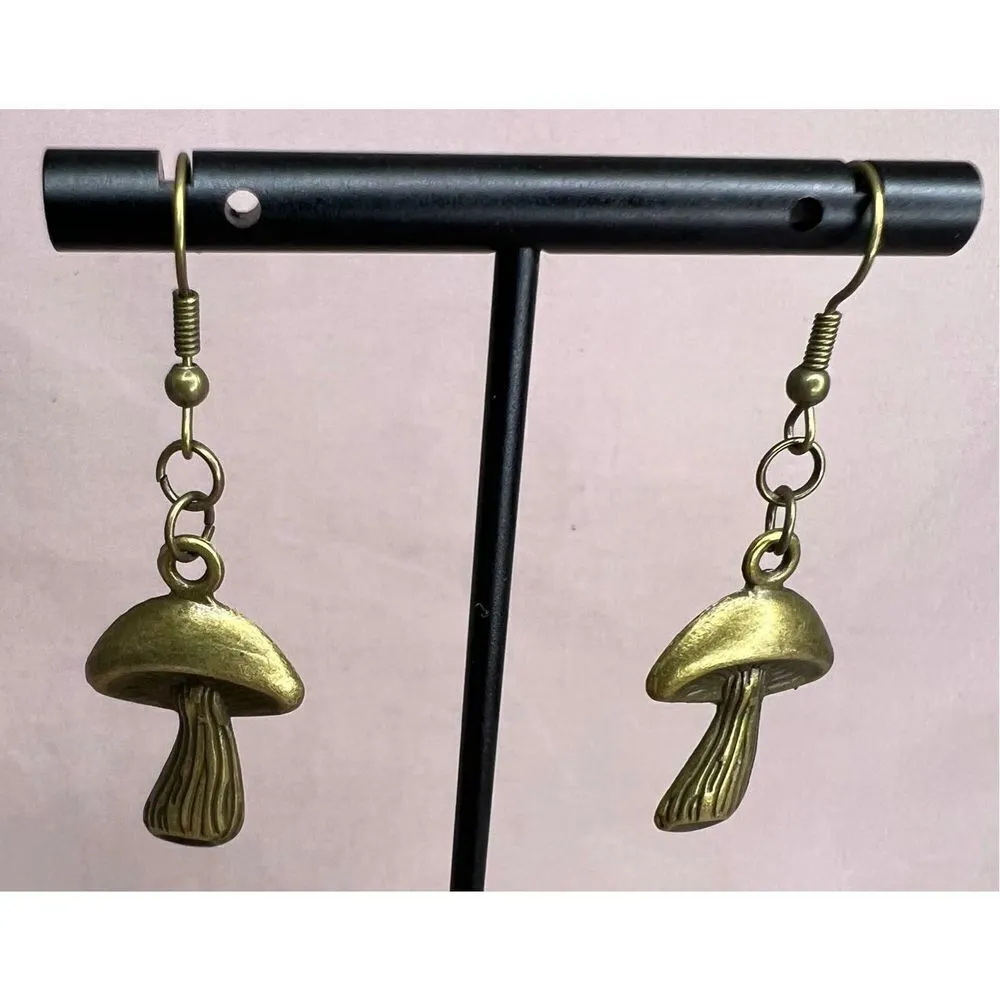 Handmade Bronze Dangly Mushroom Earrings - Image 2