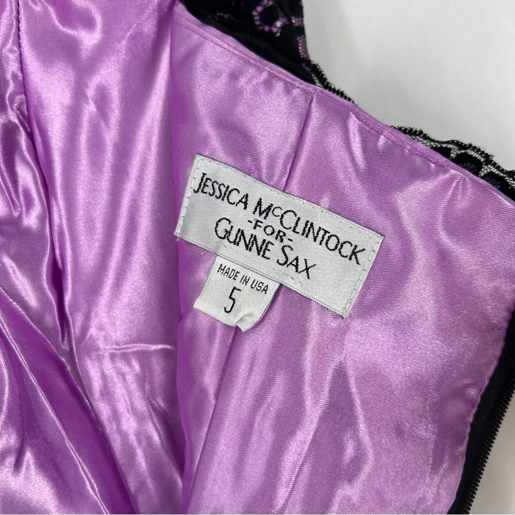 Jessica McClintock Gunne Sax Black Purple Lace‎ Satin Bow Bubble Hem Mini Dress - Image 10