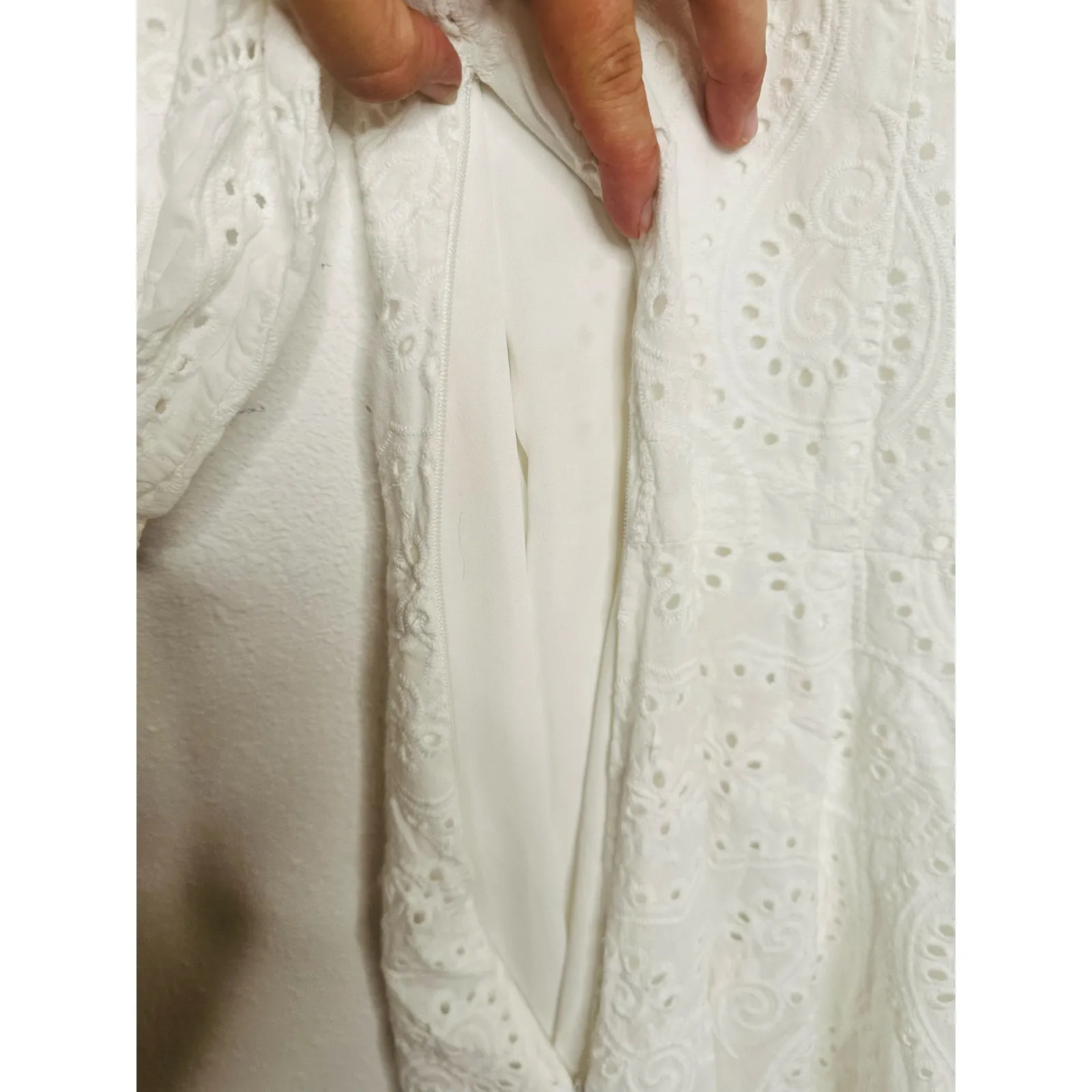 ALLSAINTS White Eyelet 100% Cotton Mock Neck Camila Broderie A - Image 11