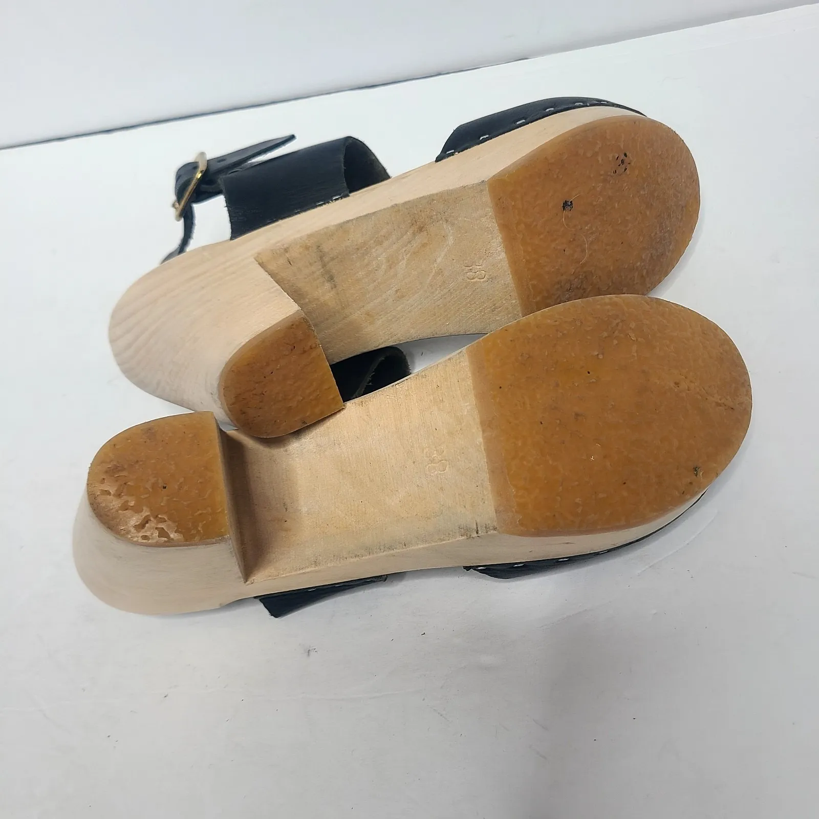 BRYR Clogs Size 38 Black Miranda Wooden Clog Sandals Leather Peep Toe Womens‎ - Image 9