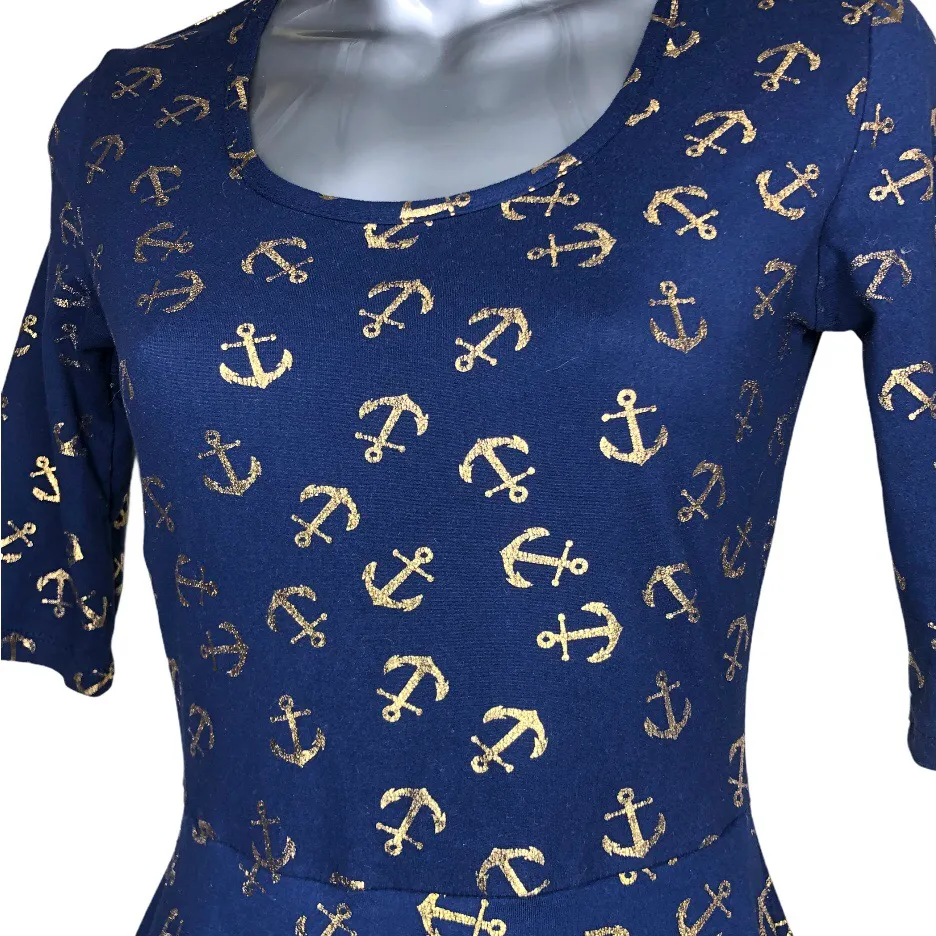 Navy Blue Anchor Sailor Skater Dress  - Image 4