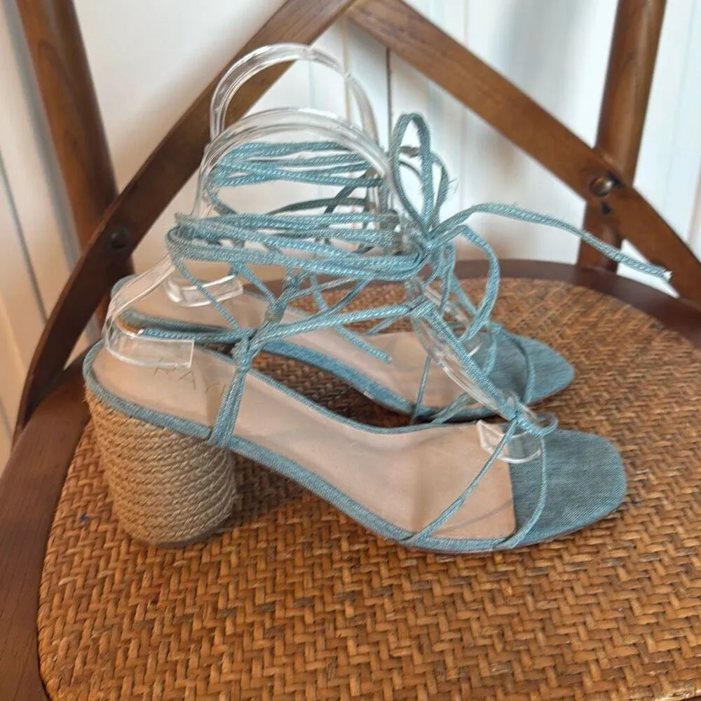 RAYE lace up ankle tie turquoise sandals size 9 - Image 9