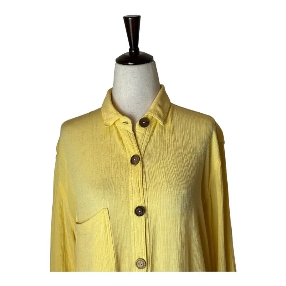 Jens Pirate Booty Dress Women Large Yellow Sunshine Crinkle Ipanema‎ Shirt Midi - Image 6
