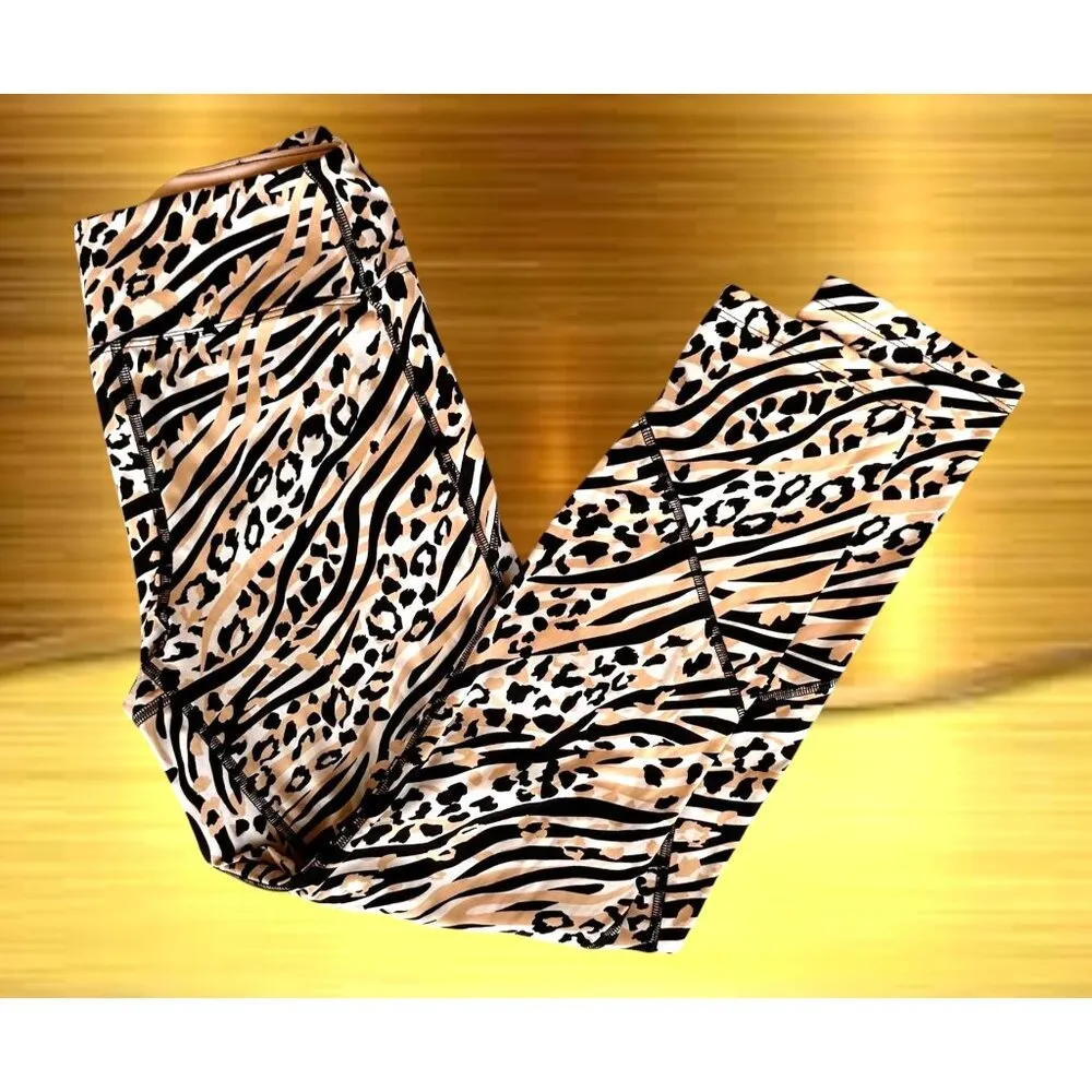 Victorias Secret Pink Sport Leggings Large Logo Leopard Print Cheetah Print Yoga Tan Size undefined - Image 3