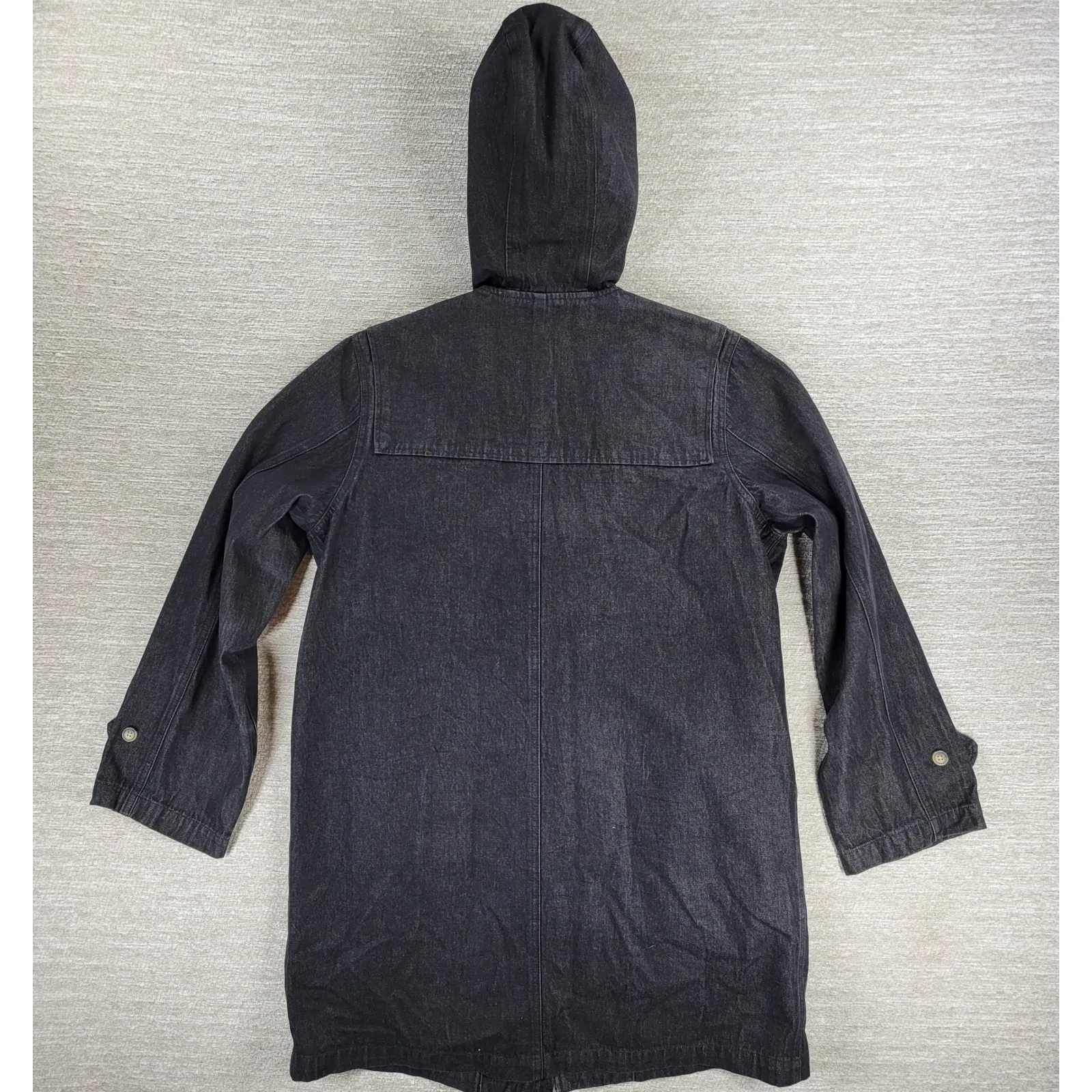 Denim & Co Hooded Denim Duffle Coat Size Med Black Blanket Lined Toggle Button - Image 3