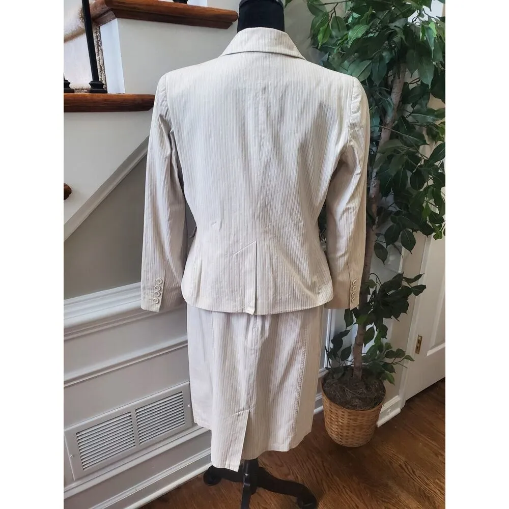 NewYork & Co. Women's Ivory Cotton Single Breasted Blazer & Skirt 2 Piece Suit 8 - Image 6