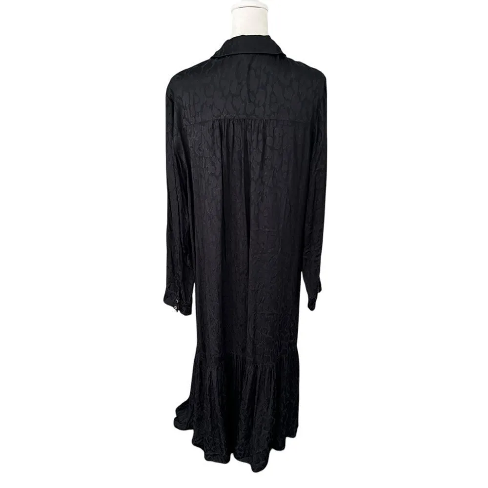 Rails Beatrice Onyx Leopard Button Up Long Sleeve Tiered Satin Shirt Dress Large - Image 8