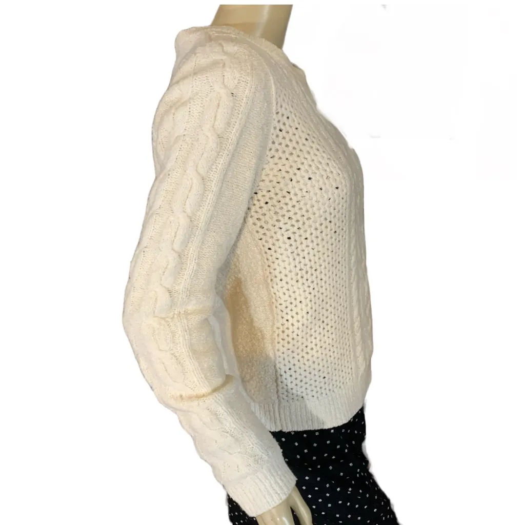 ANN TAYLOR CREAM CABLE KNIT COTTON & WOOL BLEND CREW NECK SWEATER (S) - Image 5