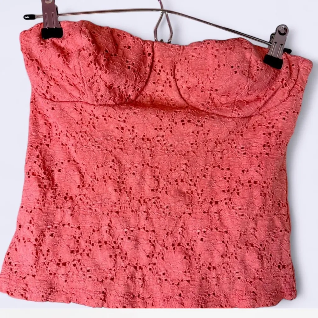 Coral Lace Strapless Tube Top Crop Top Pink - Image 3