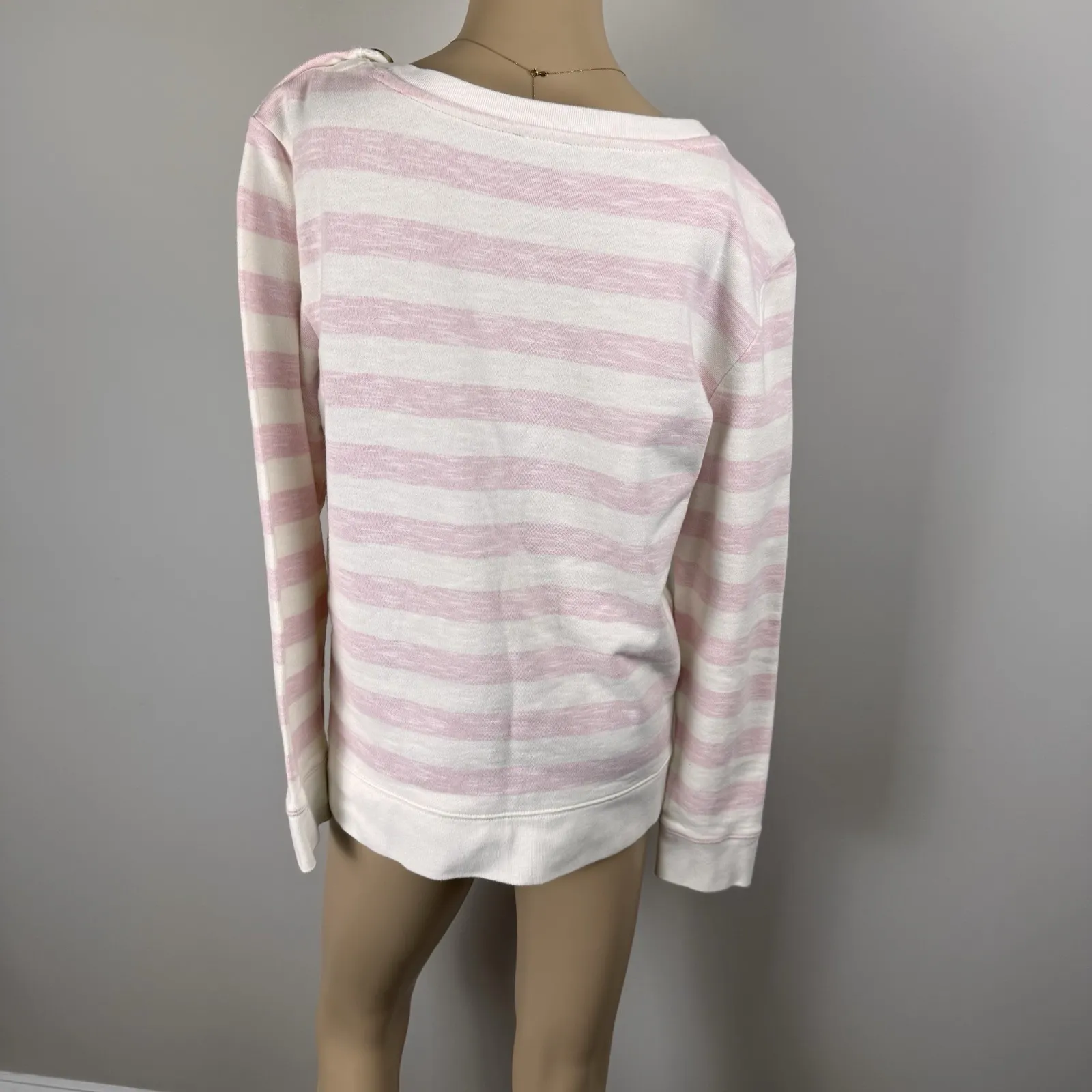 TALBOTS White Pink  100% Cotton STRIPE TOP‎ SWEATSHIRT Medium - Image 5