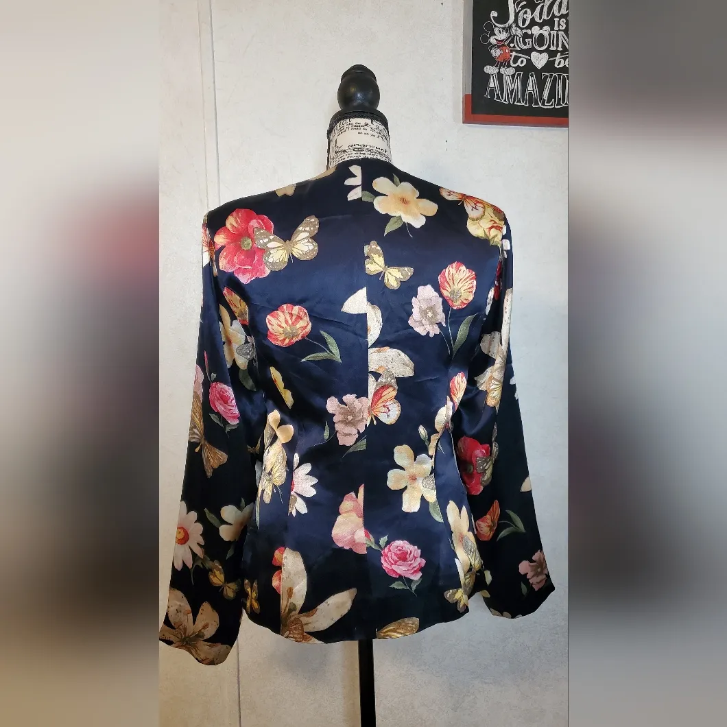 Dorothy Schoele Elegant Floral Butterfly Women's Blazer Size:6 Blue - Image 3