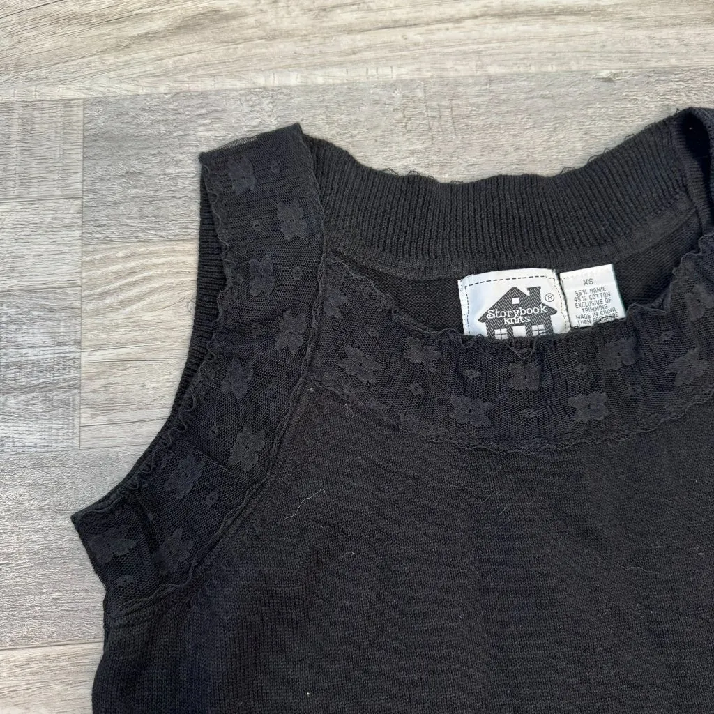 Vintage Storybook knits black sleeveless sweater top lace detail size XS P27 - Image 2