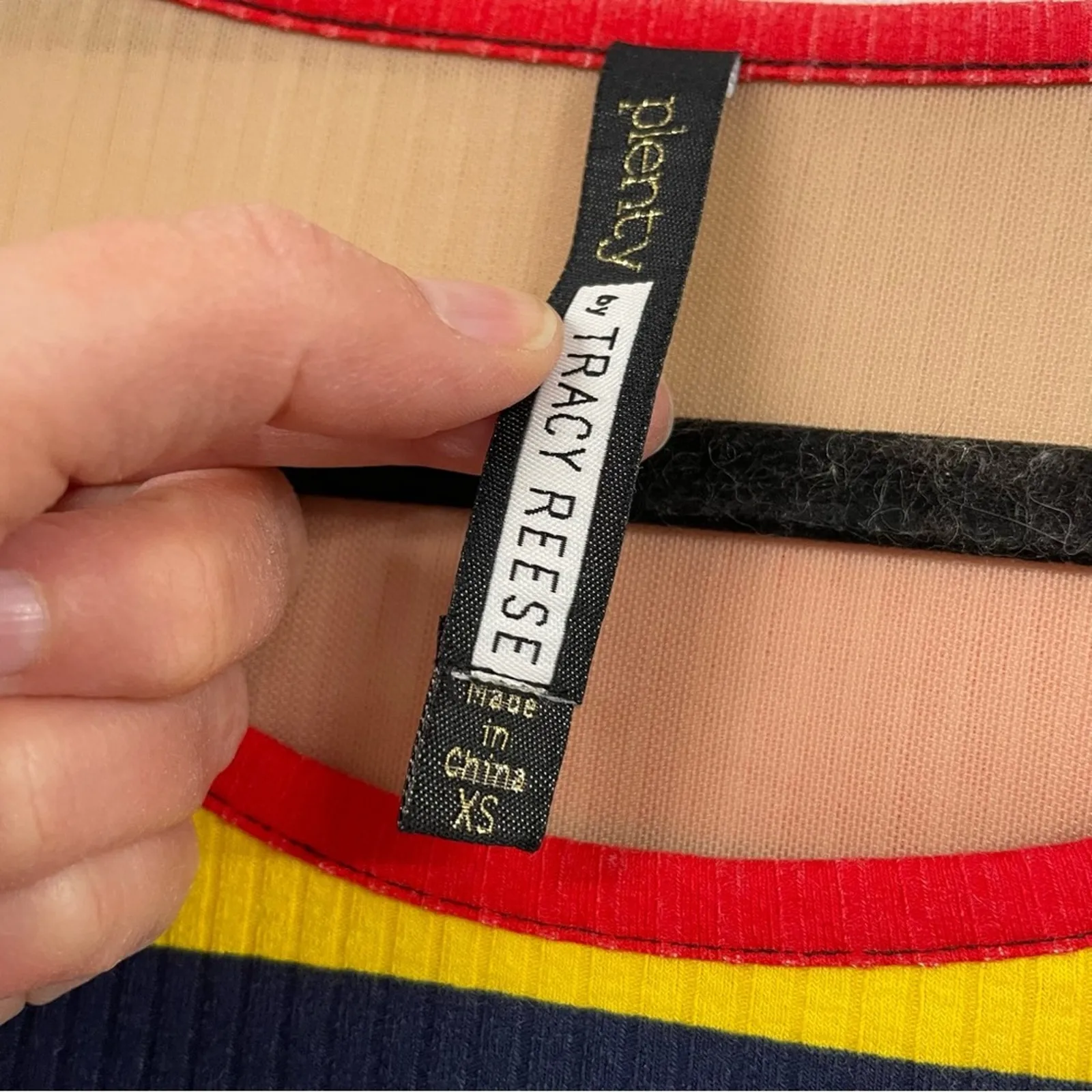 Plenty By Tracy Reese Red Yellow Striped Ribbed Knit Dress Knee Length Womens XS - Image 4