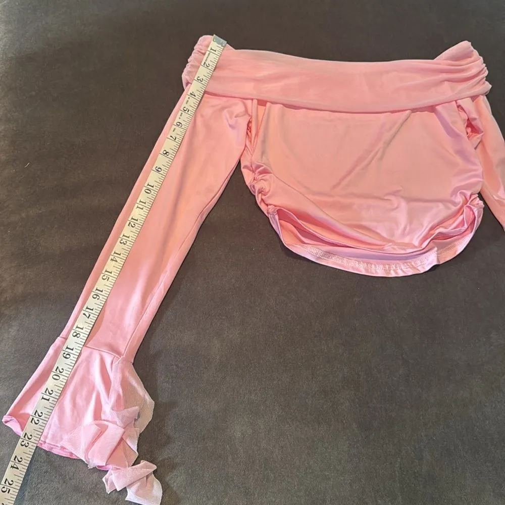Pink 2 Piece Set Off the Shoulder Long Sleeve Crop Top & Skirt Size L NEW Size L - Image 14