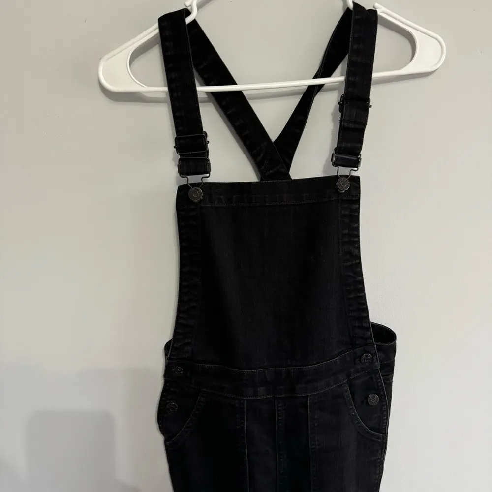 Black Skinny Denim Overalls in Lunar Wash - Image 3