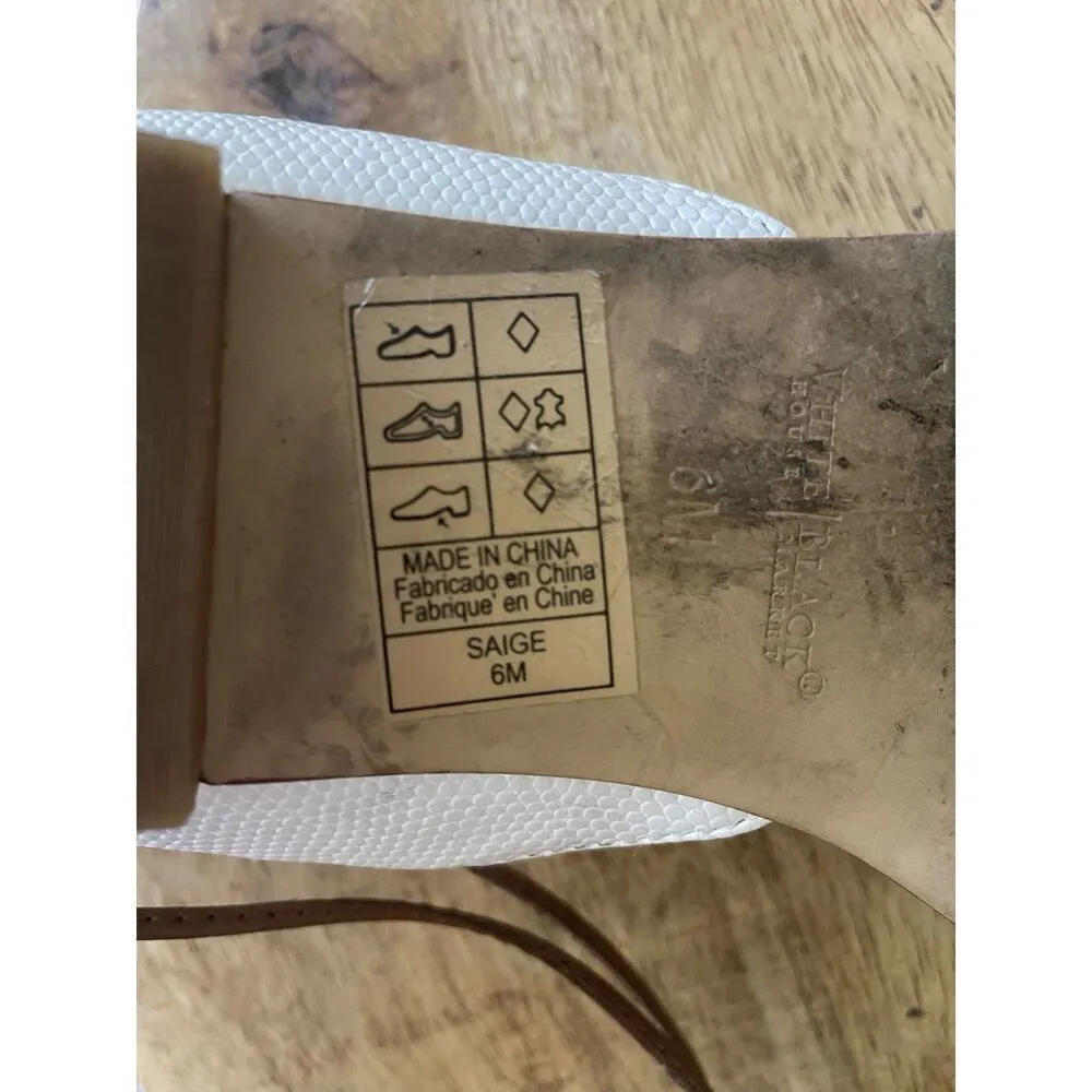 White House Black Market White Silver Lace Up Open Toe Strappy Flats Size 6 M - Image 6