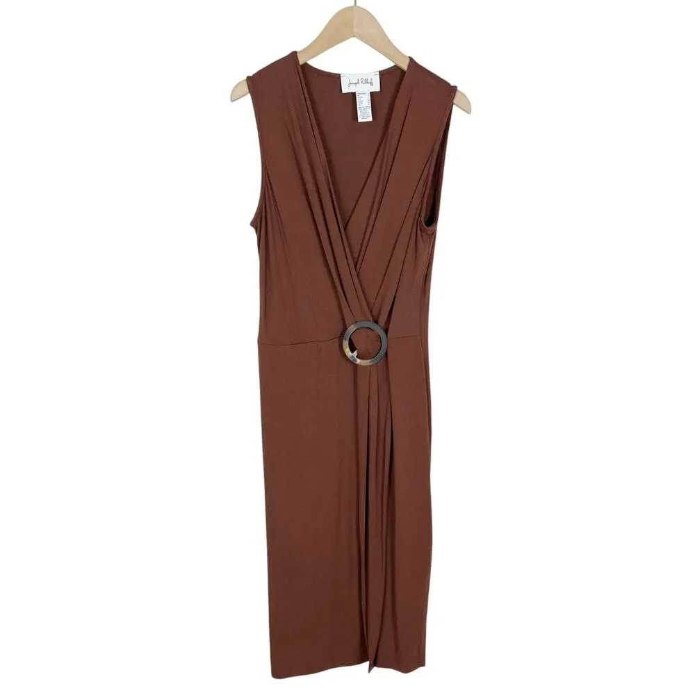 Joseph Ribkoff Ring Ornament Sleeveless Sheath Dress in Brown Size 6 - Image 2