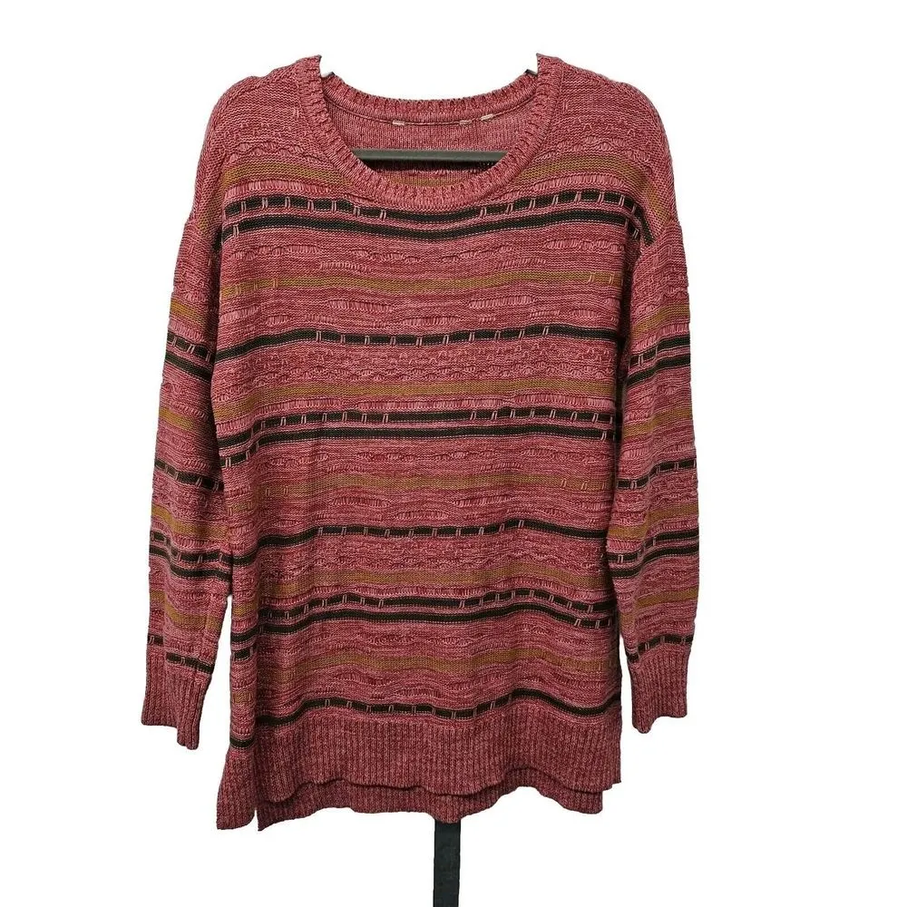 Soft Surroundings Womens Sweater Size L Striped Textured Knit Pullover Pink Blue - Image 2