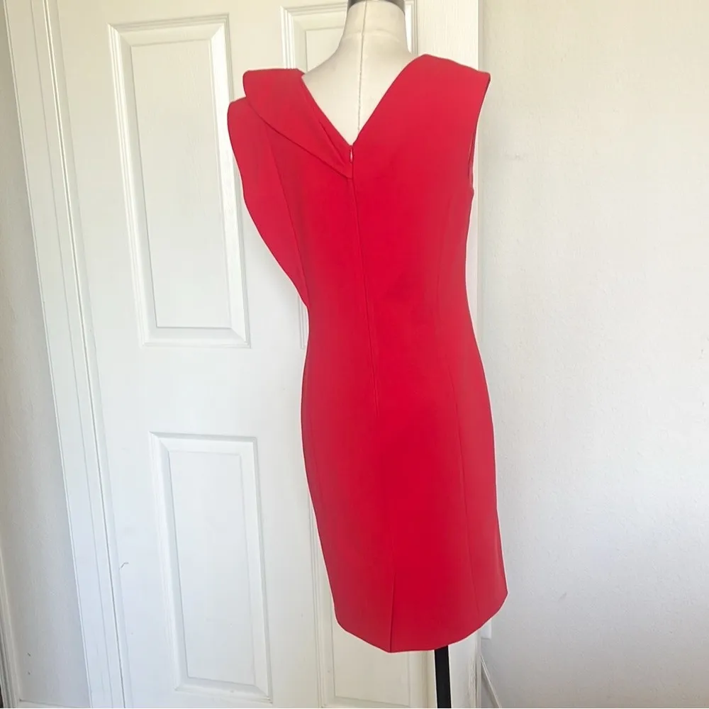 Rickie Freeman Teri Jon Size 8 Red V Neck Cocktail Sheath Dress - Image 5
