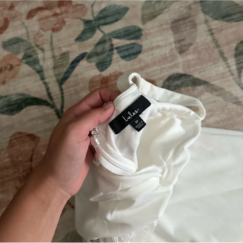 LULU’S Adore The Feeling White Sheer Lace Bustier Twist-Front Jumpsuit - Image 8