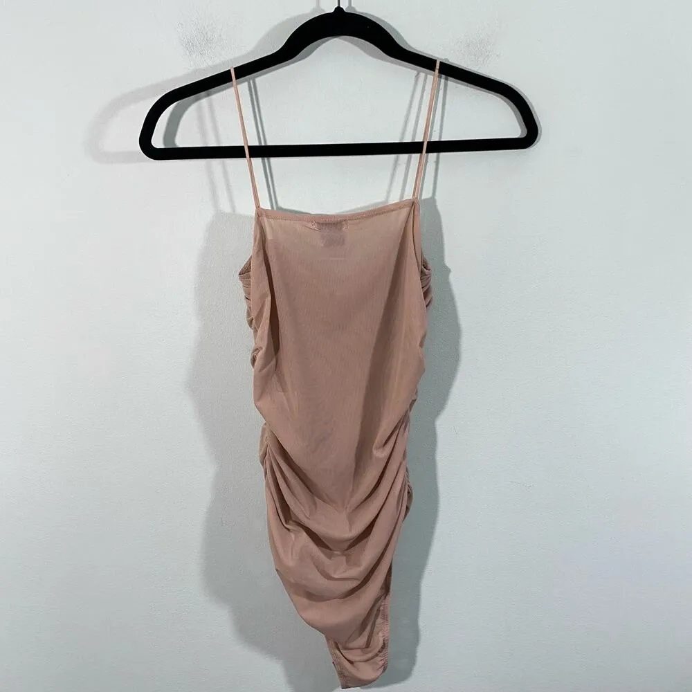 Princess Polly Women's Beige One Love Mesh Ruched Strappy Bodysuit Size 4 - Image 7