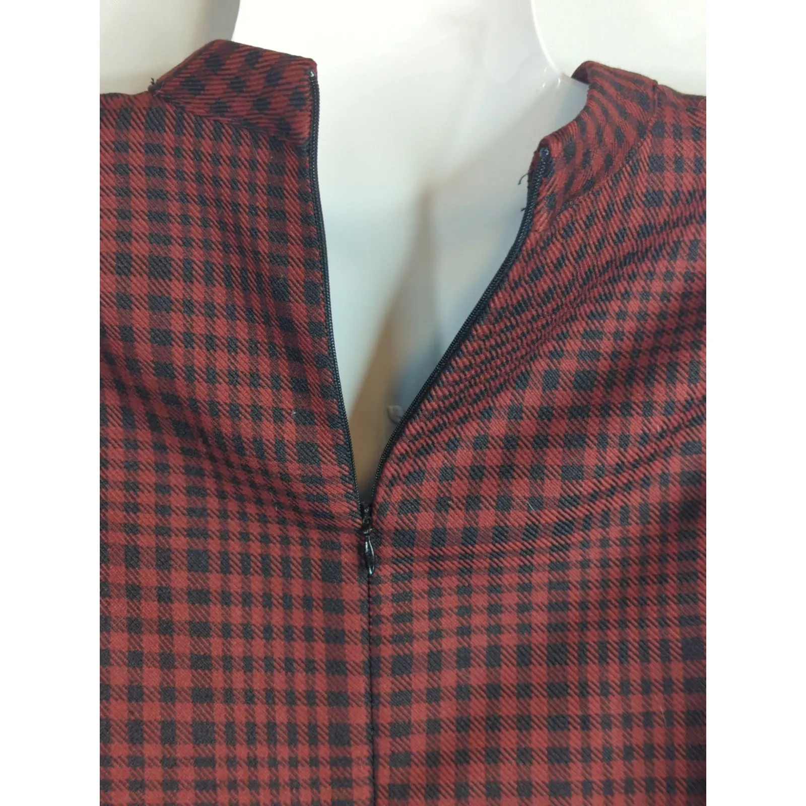 Zara Red & Black High Neck Plaid A-Line Mini Dress Women XS Skater Girl Preppy - Image 8