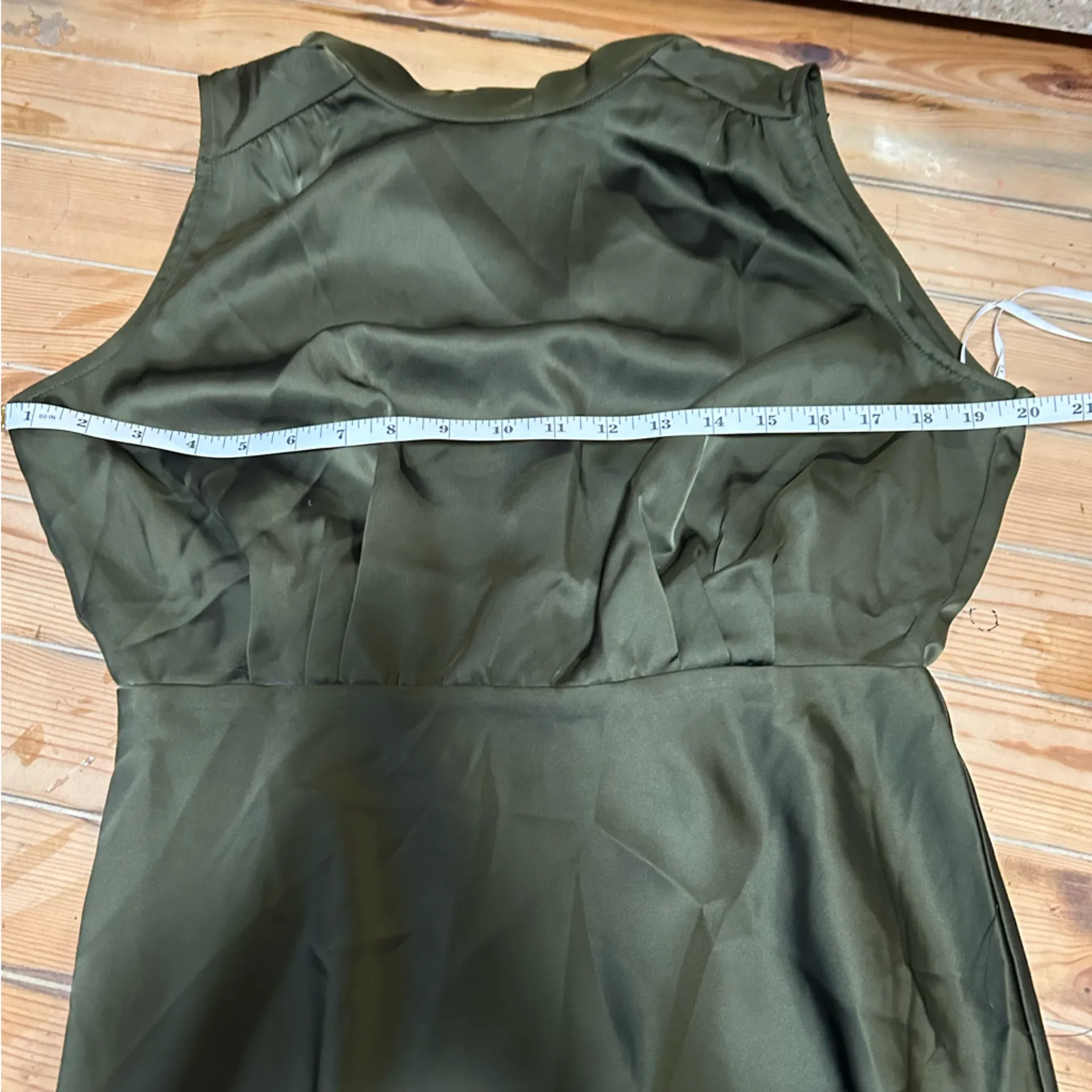 Lulus Classic Elegance Olive Satin Sleeveless Mock Neck Maxi Dress Green Size M - Image 7