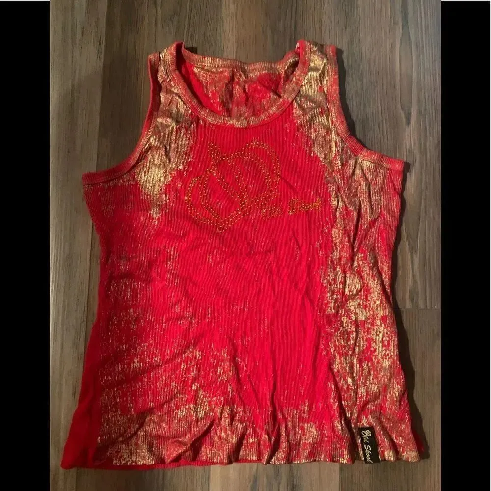 Y2k old skool embellished gold tank - Image 2