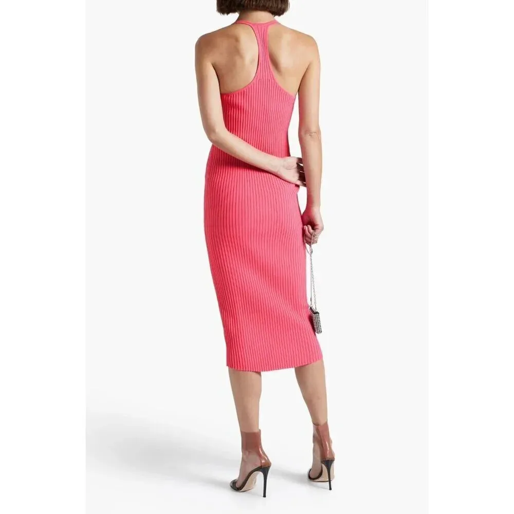 HELMUT LANG Rib Midi knit Dress in Rose Large New Womens Bodycon - Image 14