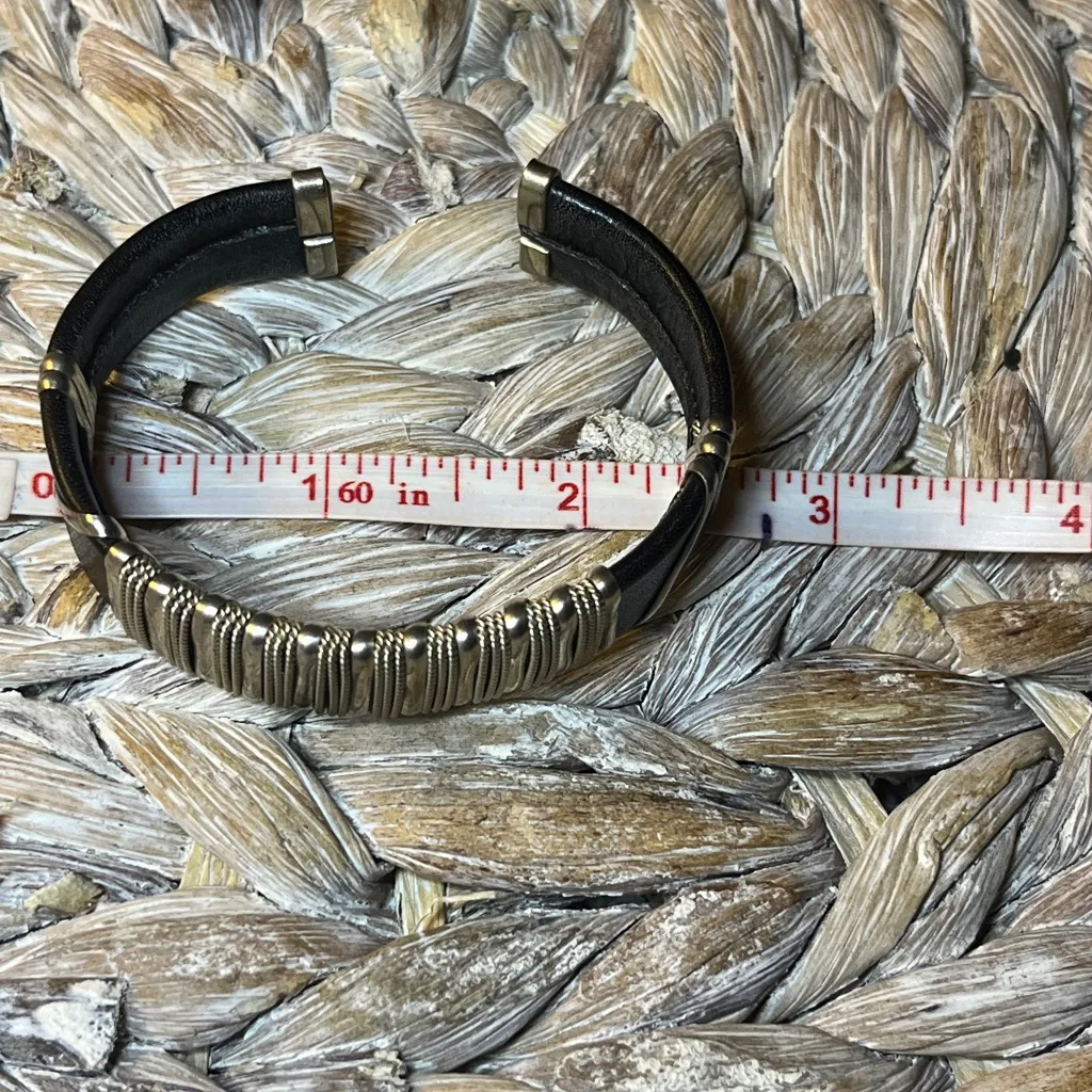 Silver Tone and Black Leather Bracelet - Image 6