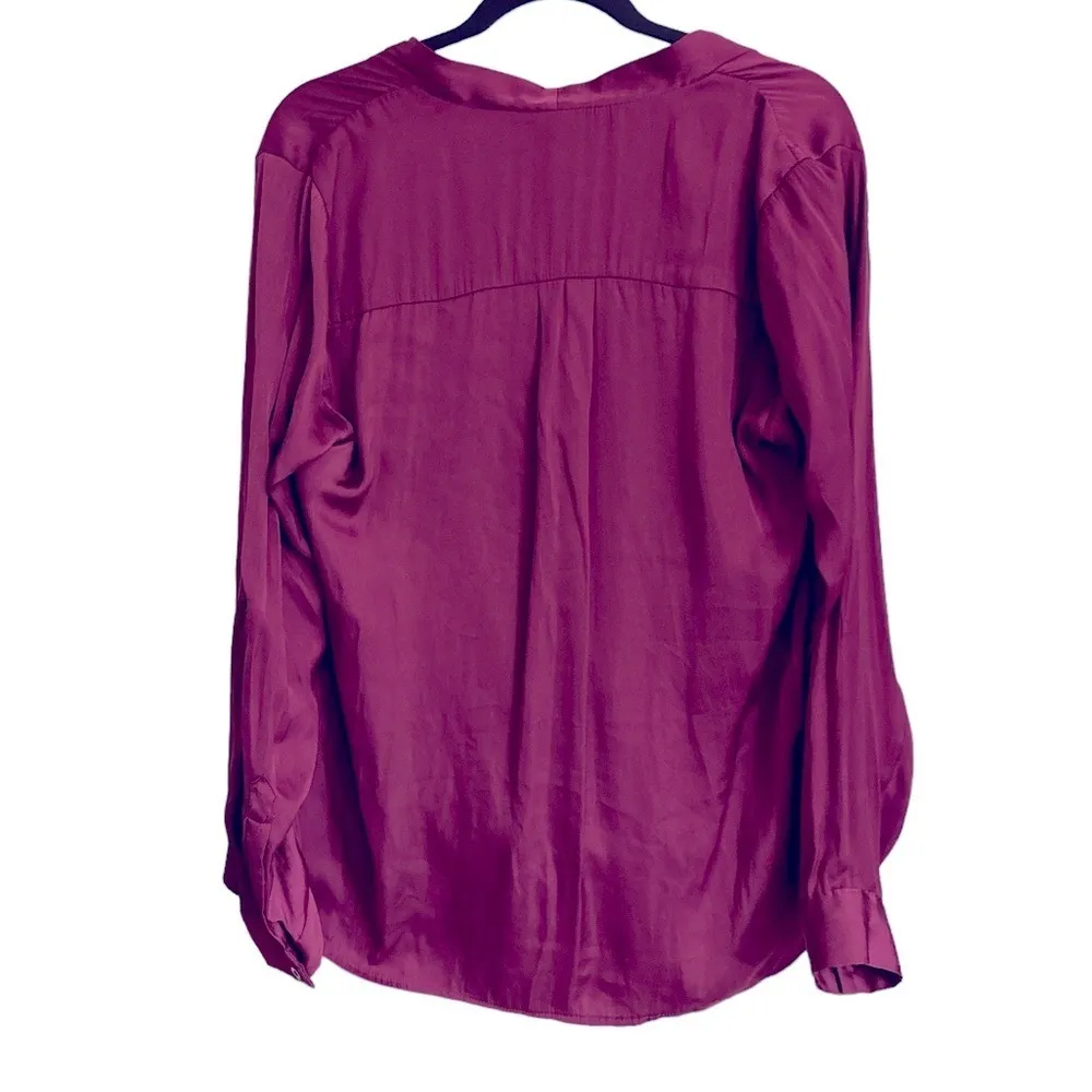 💙SALE 3/$25 TORRID HOLLYHOCK RASPBERRY PINK SATIN SURPLICE NECK LONG SLEEVE TOP - Image 8