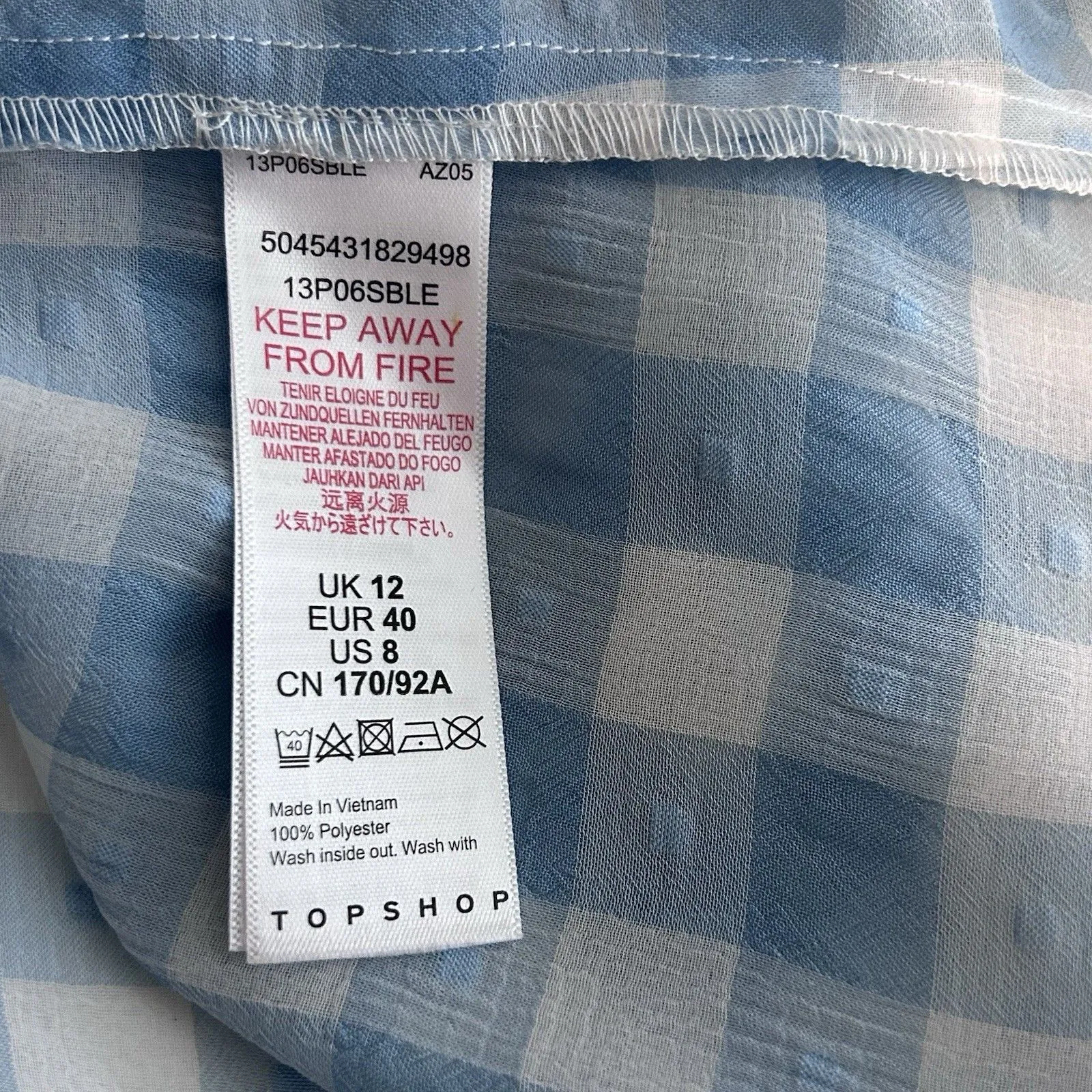 Topshop Women's Yoke Long Sleeve Ruffle Blue Blouse Sheer Check Size 8 - Image 7