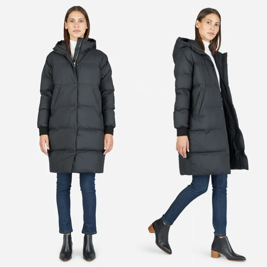 Everlane Women’s Primaloft The Long Puffer Jacket Winter in Charcoal Gray Size M - Image 2