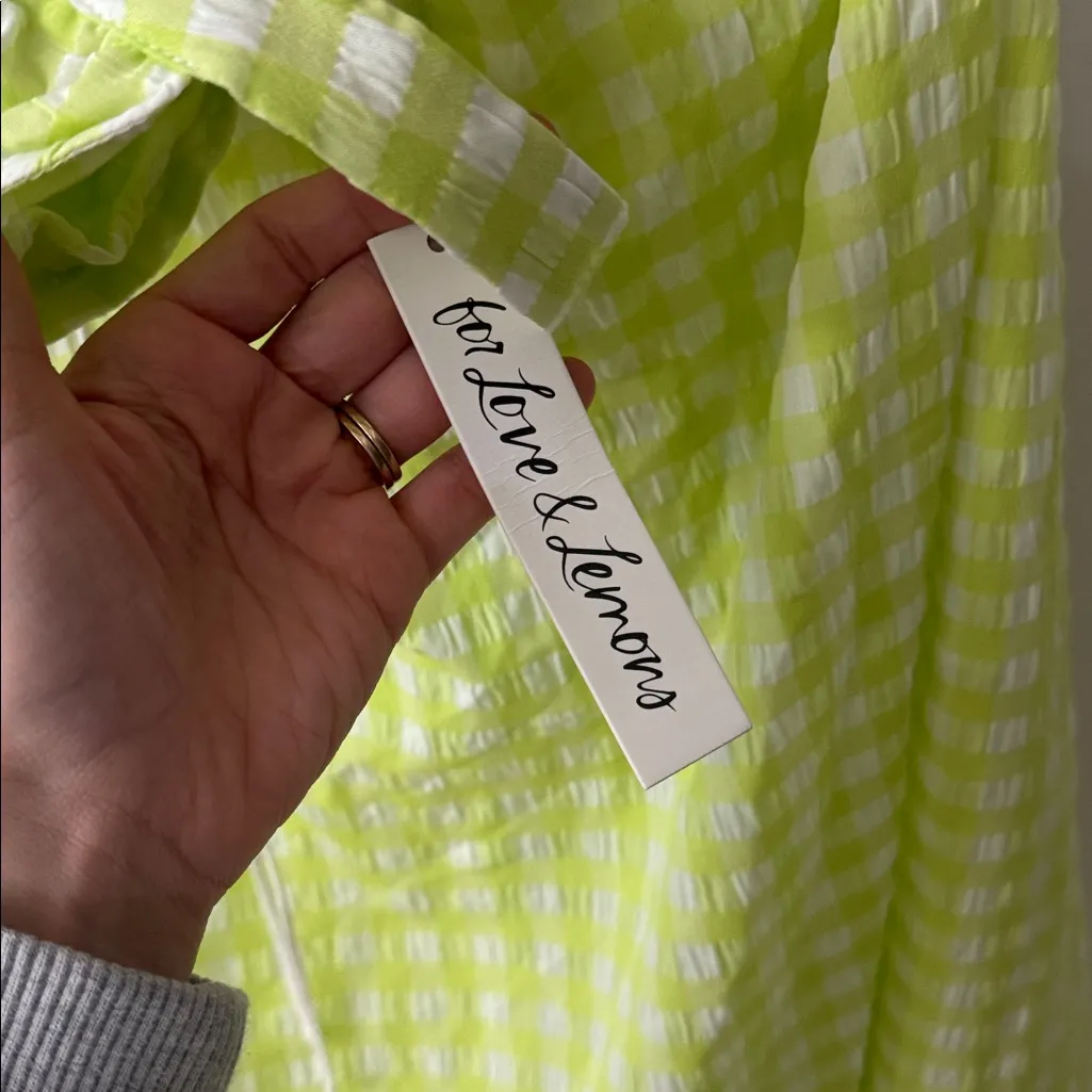 For Love & Lemons Maureen Midi Dress Lime Green Gingham Cutout Small Neon NWT - Image 7