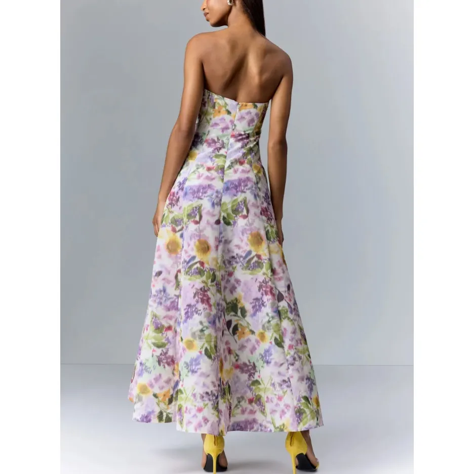 Badgley Mischka Floral HIgh Low Strapless Gown Size 10 Formal Designer $1000 - Image 3