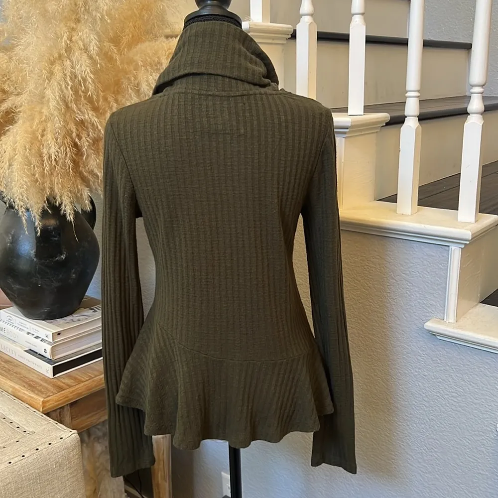 Maeve by Anthropologie Winterscape Olive Green Cowl Neck Peplum Sweater Top SZ S - Image 6