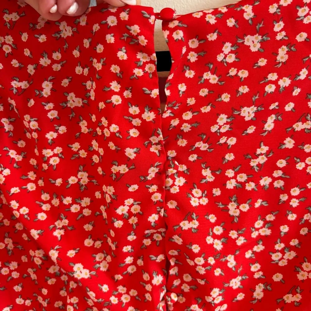 Lulus Floral Red Front Twist Jumpsuit Style #EP3309 Size Medium - Image 7