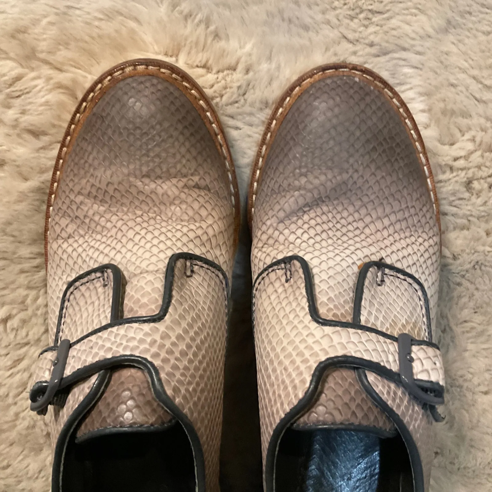 Camper Magna Wedge Size 38 Snakeskin Embossed Oxford Monk Strap Shoes Womens Gray - Image 9