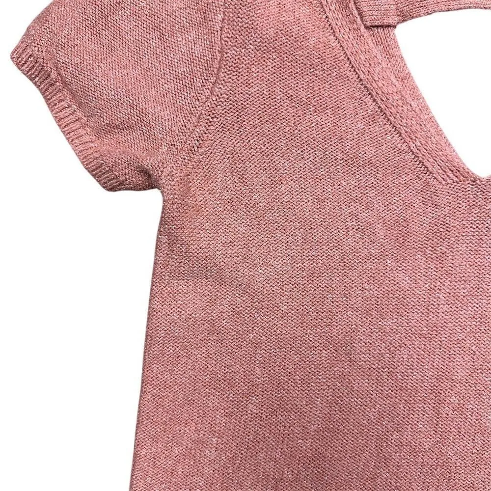 Madewell Women's V-Neck Short Sleeve Peach Knit Top Size M Linen Silk - Image 2