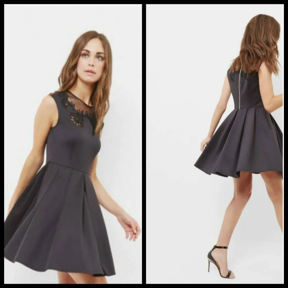 💕TED BAKER💕 Black Embroidered Mesh Skater Dress - Image 3