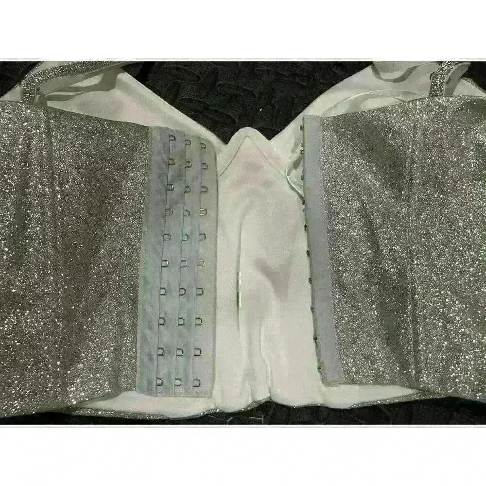 Windsor Glitzy Mood Silver Glitter Corset Top, size small - Image 9