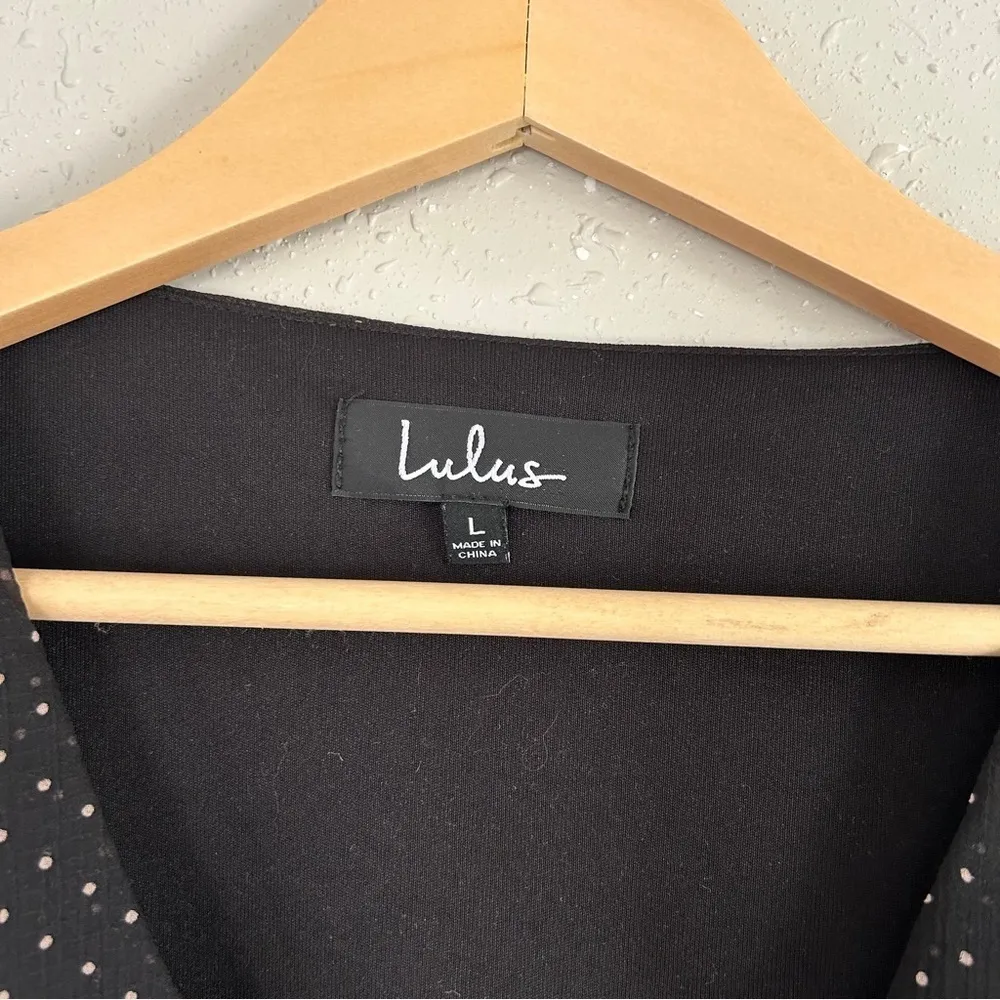 Lulu’s Black Cream Polka Dot Tie Cropped Blouse Puff Sleeve Casual Formal Large - Image 2