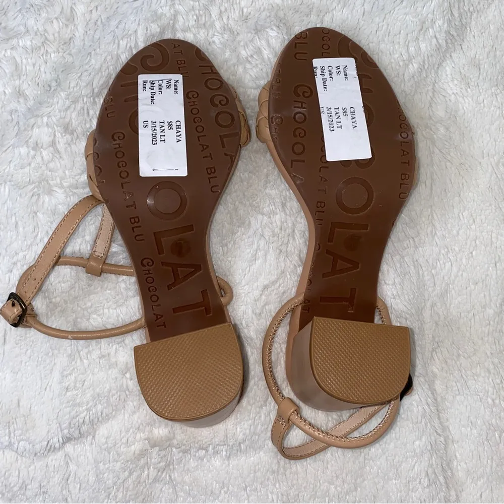 Chocolat Blu Chaya Tan Braided Toe Strap Ankle Strap Block Heels Size 7 - Image 7