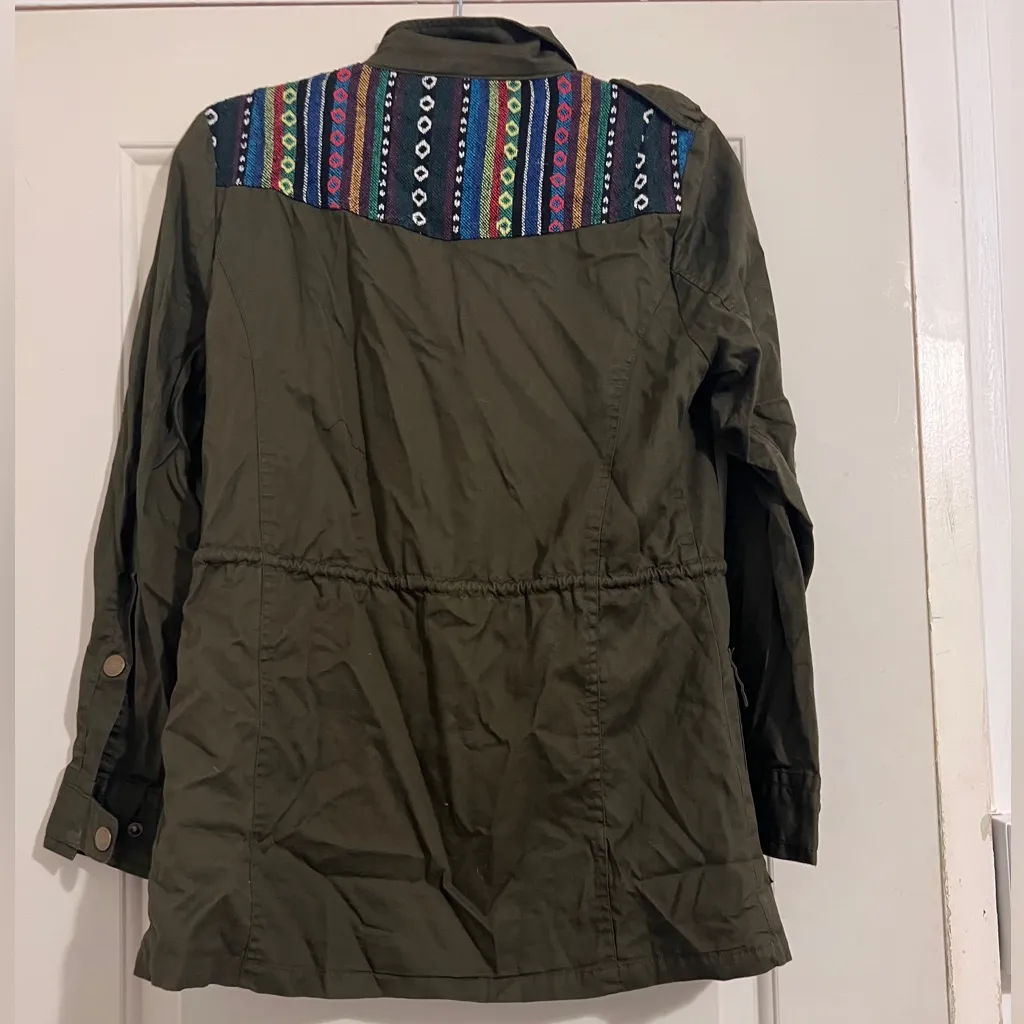 Cecico  Military Utility Jacket Olive Green Star Studs Embroidered Western - Image 2