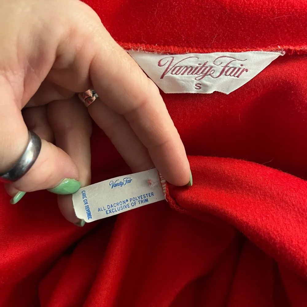 Vanity Fair red blue fleece velvet color block long bathrobe house coat SMALLa - Image 9