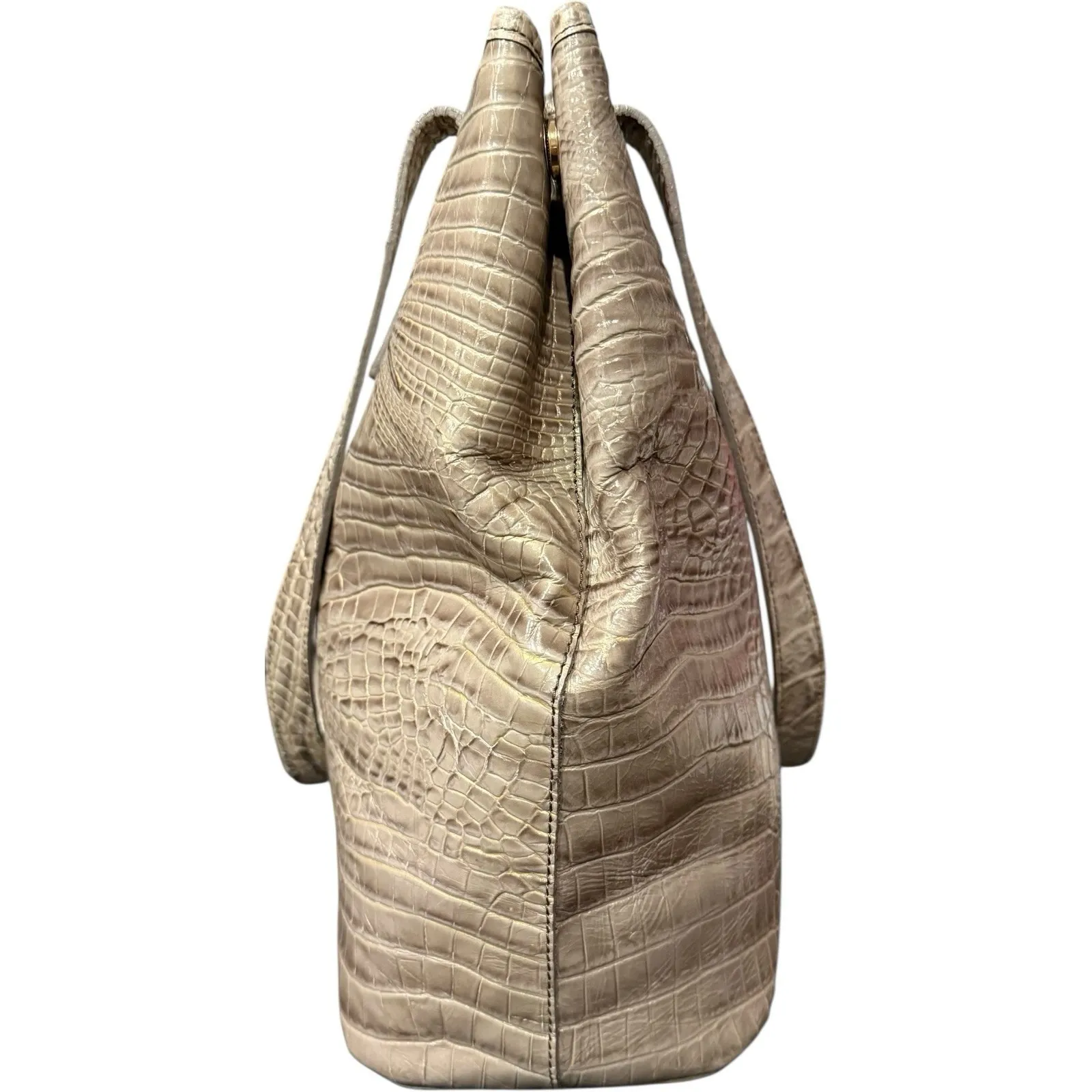 Brahmin Melbourne Croc Embossed Leather Shoulder Tote Bag Taupe Gold Hardware - Image 8
