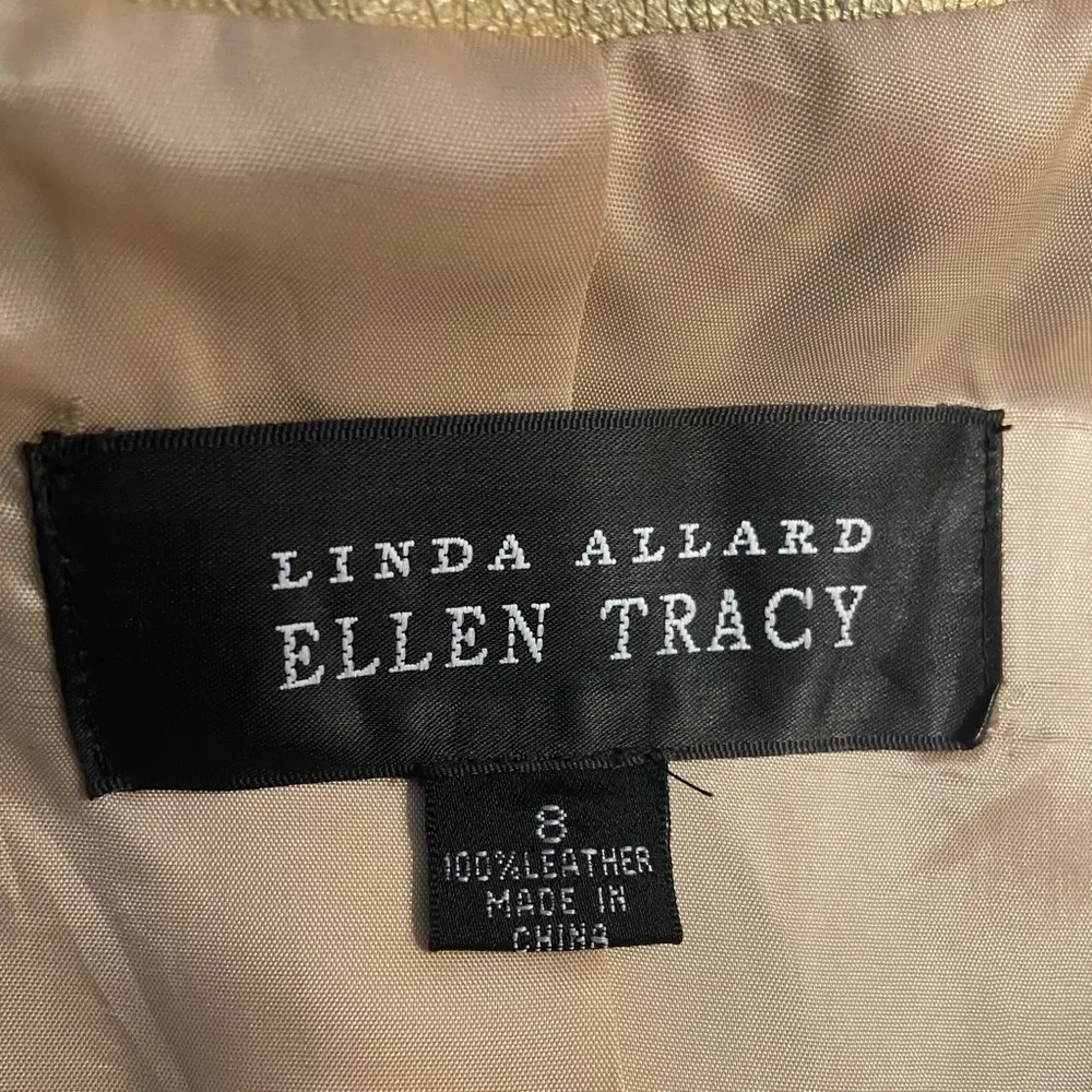 Linda Allard Ellen Tracy gold leather 8 open front jacket. - Image 6