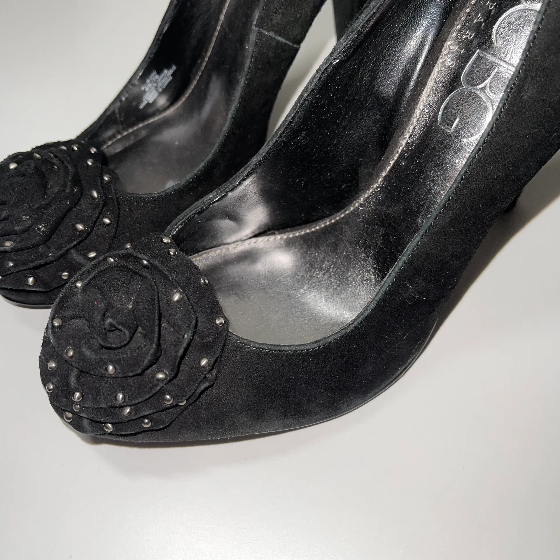 Paris Black Studded Rose Appliqué Stiletto Heels - Image 6